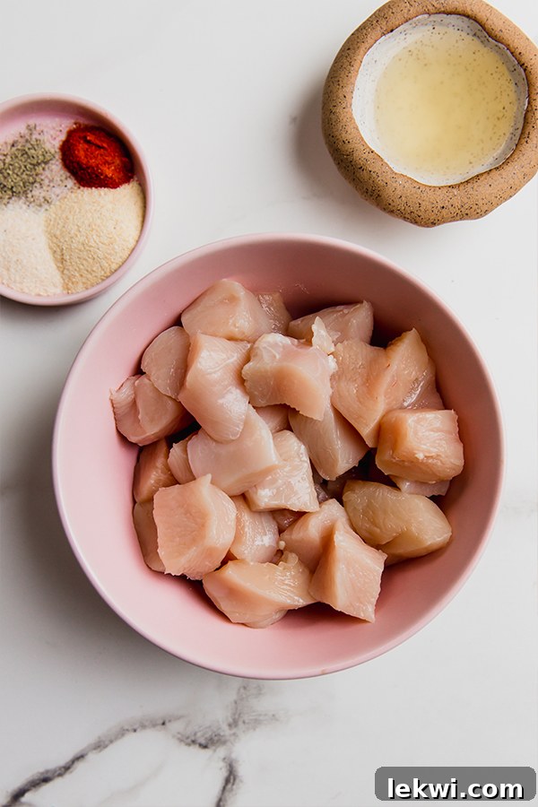 The simple, wholesome ingredients laid out for copycat grilled Chick-Fil-A nuggets and sauce.