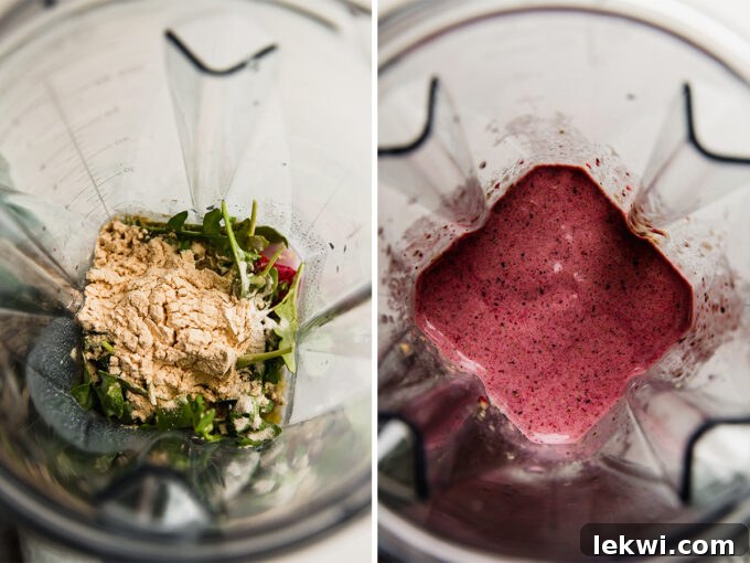 Smoothie ingredients being blended in a high-speed blender.