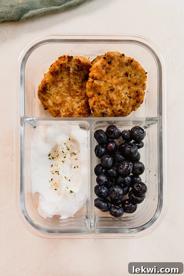 A perfectly assembled egg-free protein breakfast box, ready for a healthy meal.