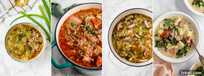 A collage featuring different types of healthy, budget-friendly soups.