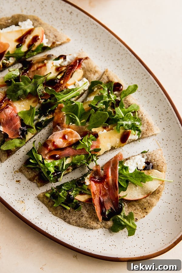 Platter of apple balsamic flatbread, perfect for fall appetizers.