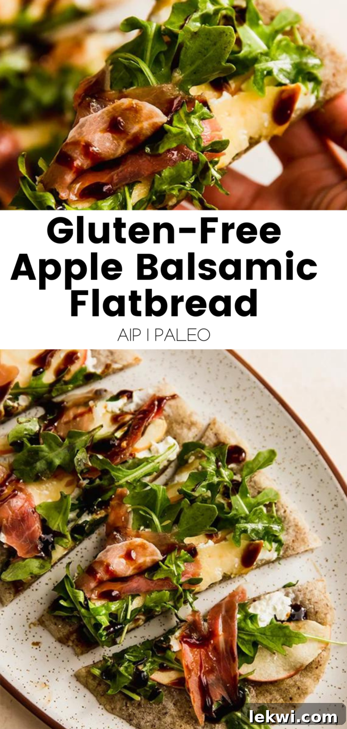 Collage with text "Gluten-Free Apple Balsamic Flatbread AIP | Paleo."