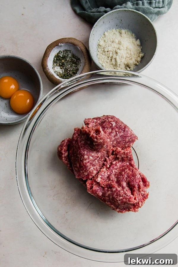 The ingredients for Italian lamb meatballs.