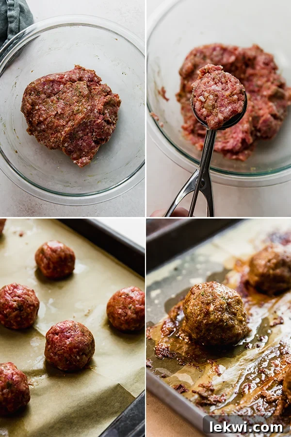 The steps of making the Italian lamb meatballs