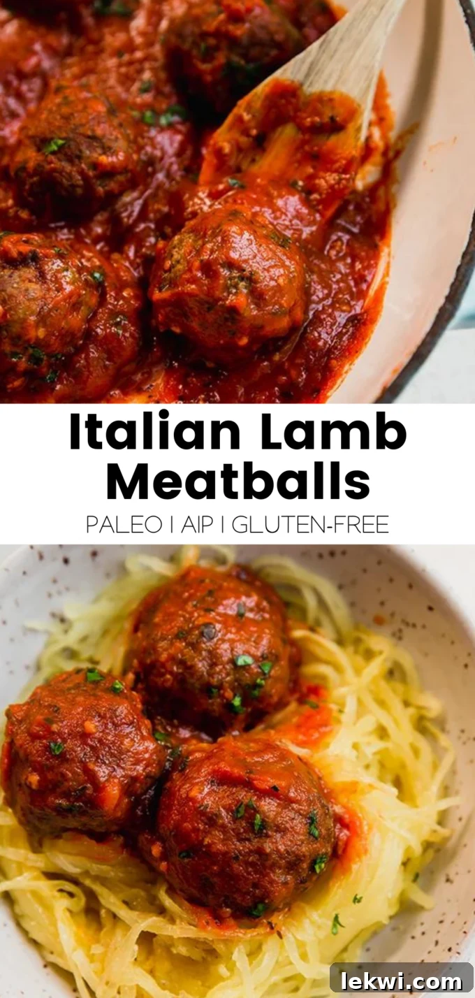 Collage with text "Italian Lamb Meatballs Paleo | AIP | Gluten-Free."