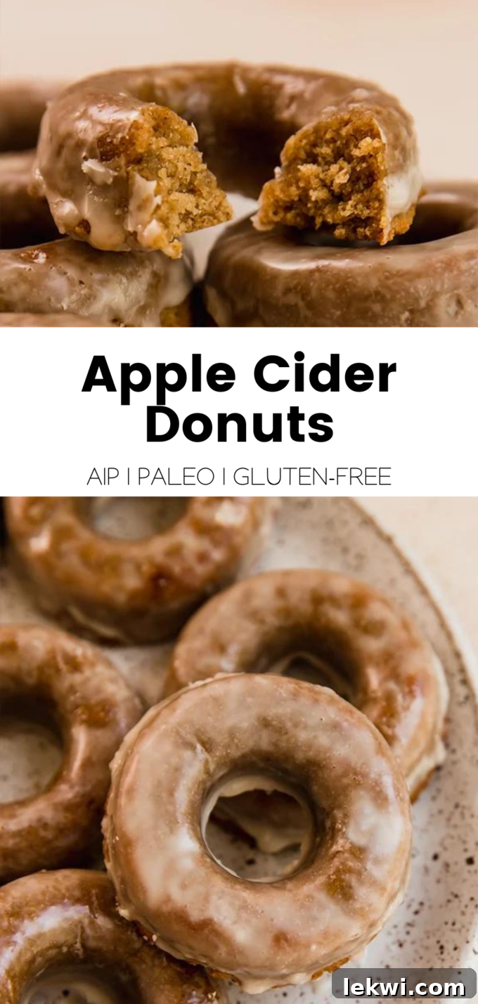 Collage with text \"Apple Cider Donuts AIP | Paleo | Gluten-Free.\"