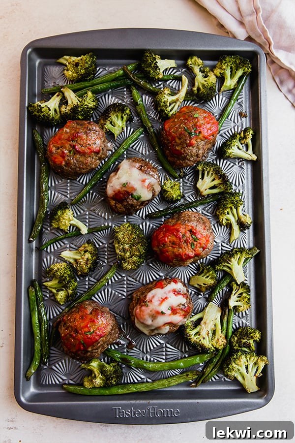 The Italian-Style Mini Meatloaf & Vegetable Sheet Pan after baking.
