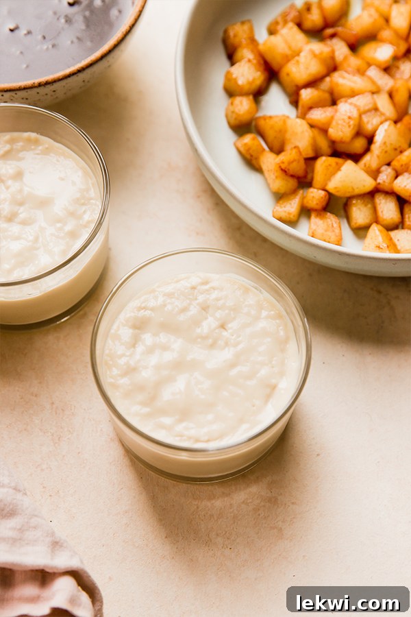 A beautiful flat lay photograph showcasing all the fresh, wholesome ingredients required to make a dairy-free caramel vanilla pudding, arranged artfully on a rustic surface.