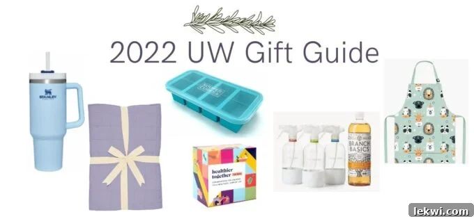 Collage of various gift items with text "2022 UW Gift Guide. Your go-to source for thoughtful holiday presents."