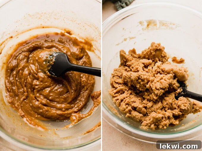 The smooth, mixed dough for almond butter blossom cookies in a bowl.