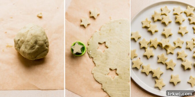 A visual guide demonstrating the process of making gluten-free star-shaped dough from sweet potato and arrowroot.