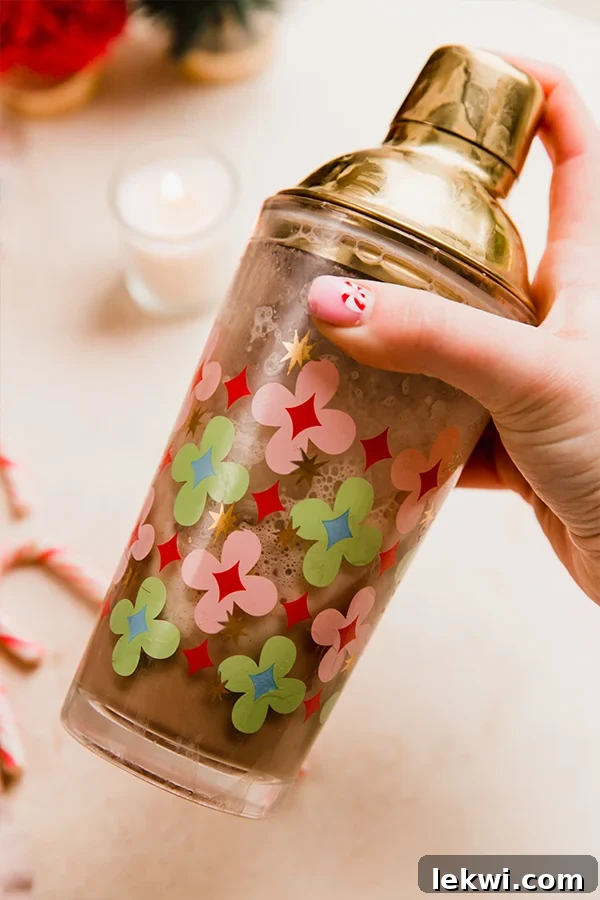 Peppermint mocktail in a shaker.