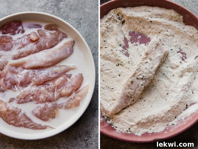 A visual guide showing chicken being marinated and coated with a dry mixture on a baking sheet, ready for roasting.