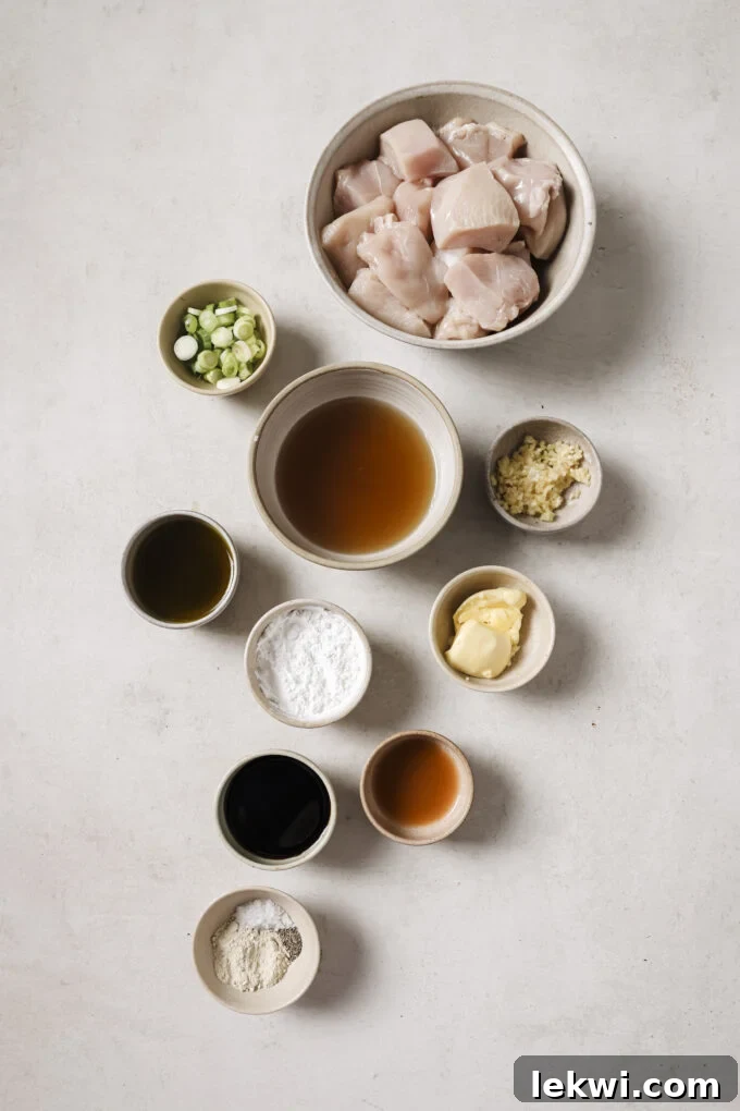 Honey butter chicken bite ingredients in separate bowls.