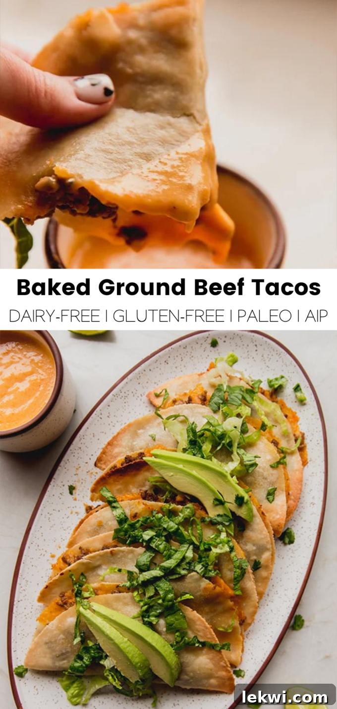 Collage with text "Baked Ground Beef Tacos Dairy-Free | Gluten-Free | Paleo | AIP."