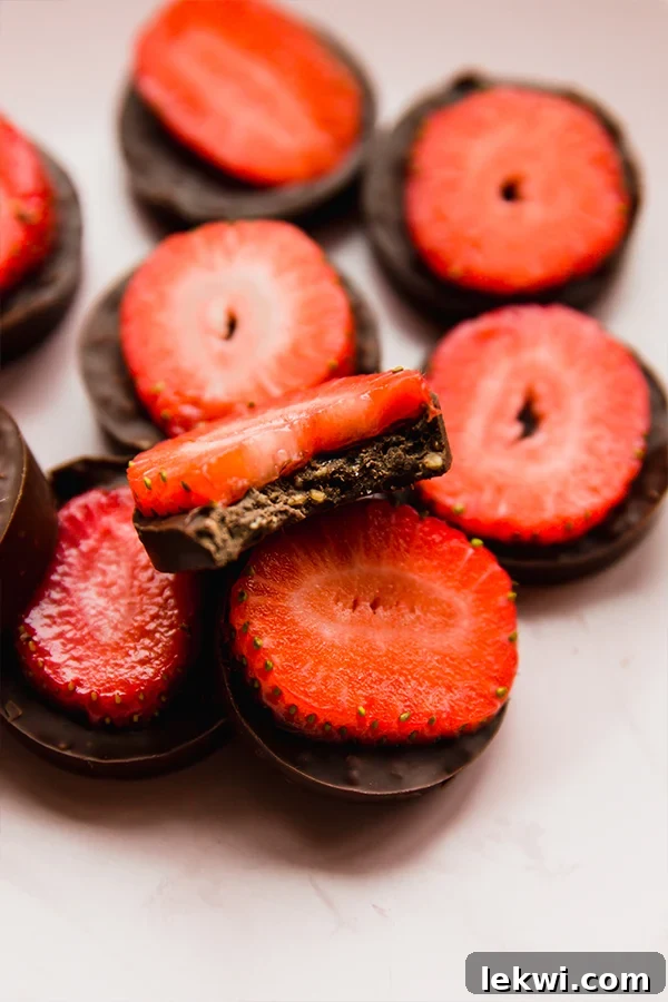 A pile of chocolate strawberry crunch bites.