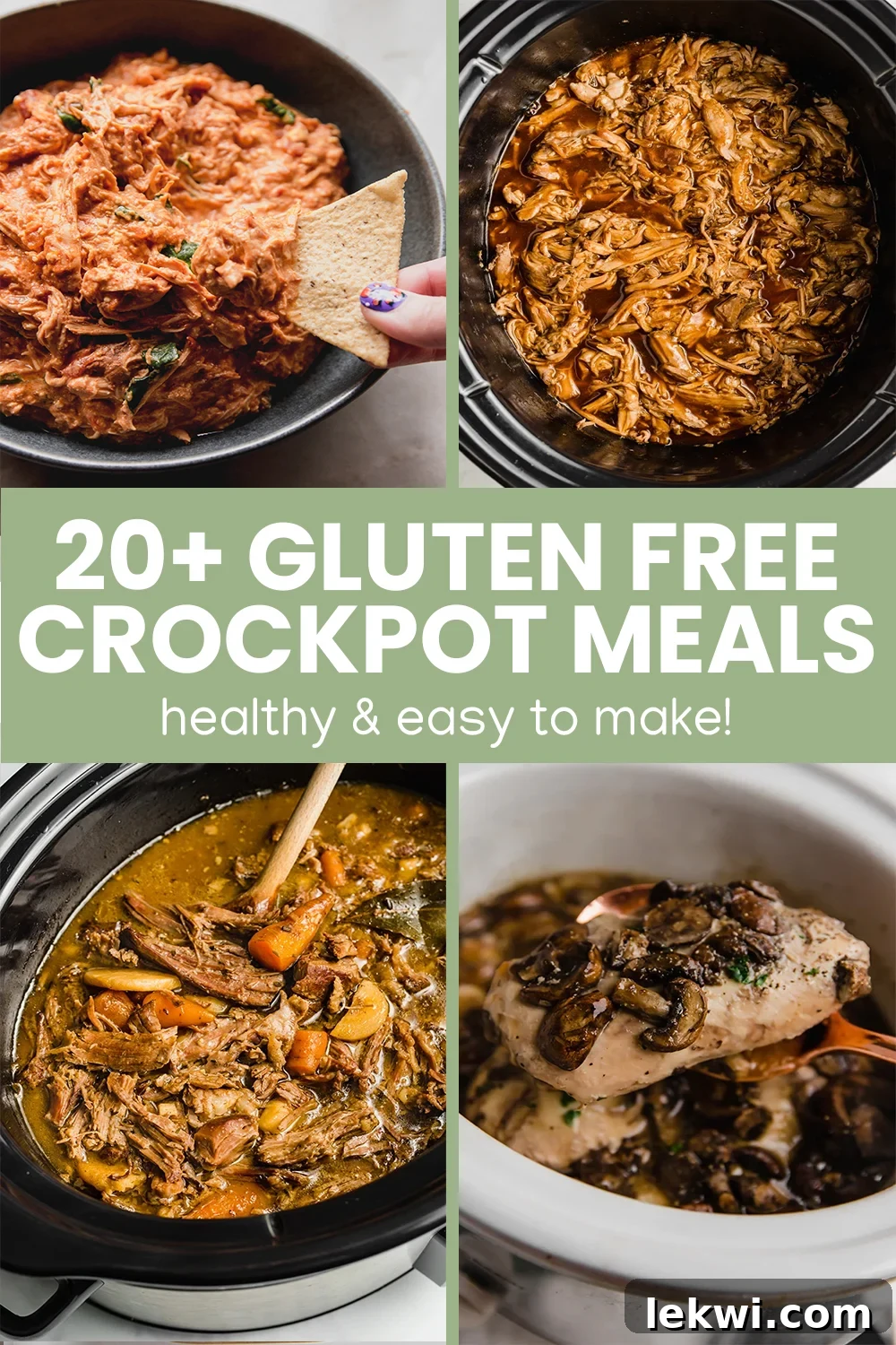 Collage with text "20+ Gluten Free Crockpot Meals healthy & easy to make!"