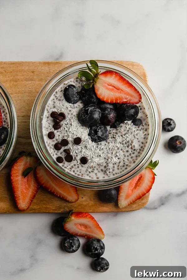 Chia pudding topped with berries.