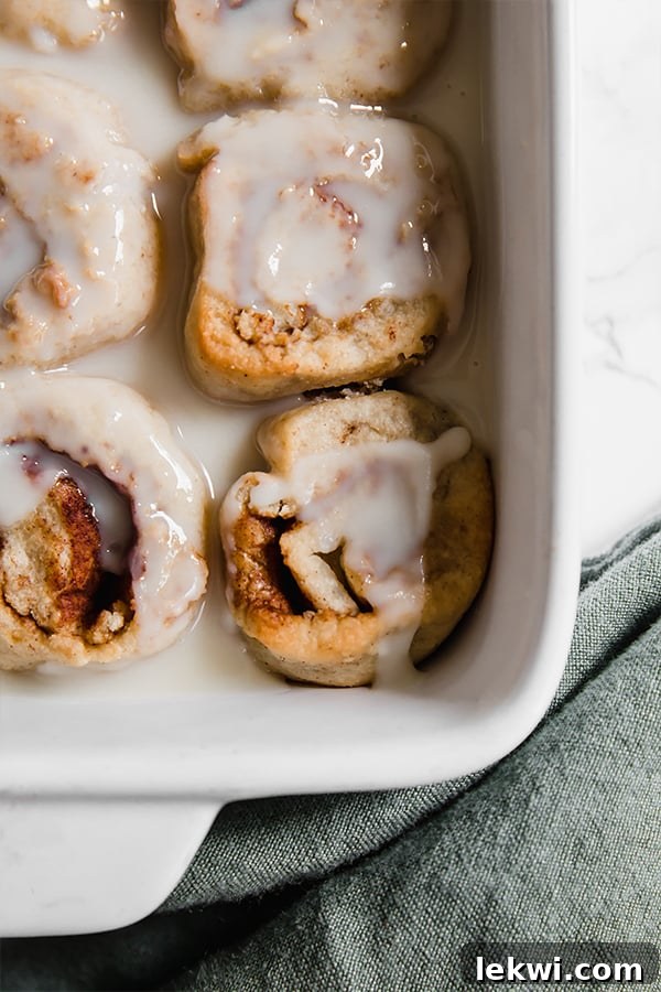 Cinnamon rolls in a baking dish.
