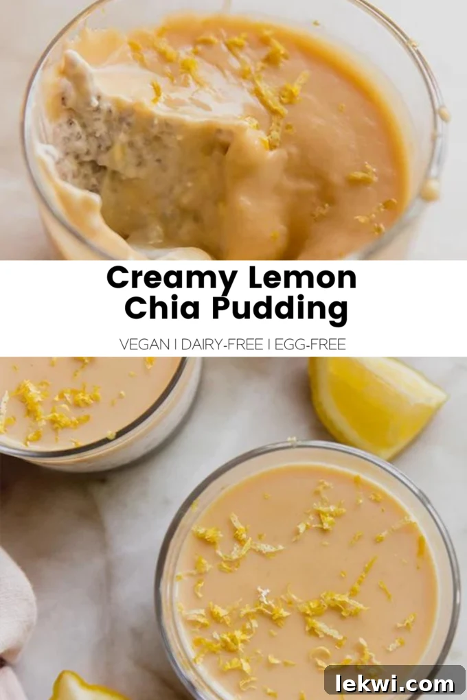 Collage with text "Creamy Lemon Chia Pudding Vegan | Dairy-Free | Egg-Free."