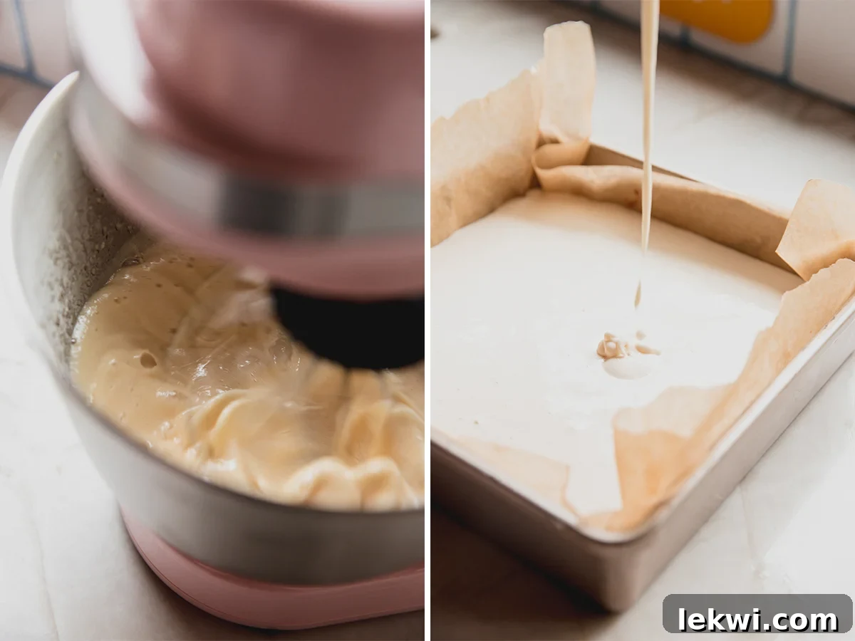 Step-by-step photos demonstrating the creation of the homemade marshmallow layer for the s'mores bars.