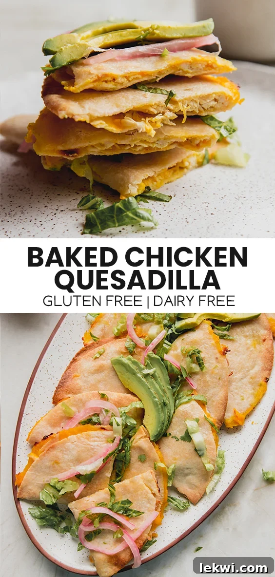 Collage with text "Baked Chicken Quesadilla Gluten Free | Dairy Free."