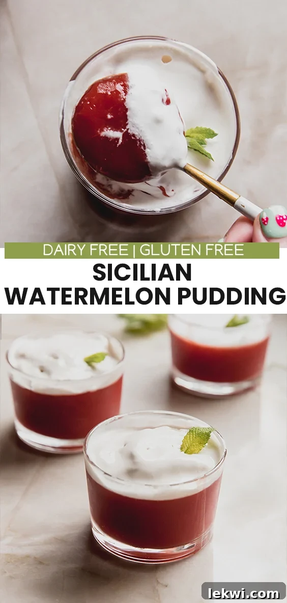 Collage with text "Dairy Free | Gluten Free Sicilian Watermelon Pudding."