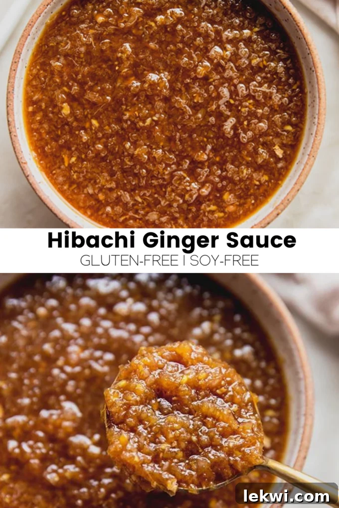 Collage with text "Hibachi Ginger Sauce Gluten-Free | Soy-Free."