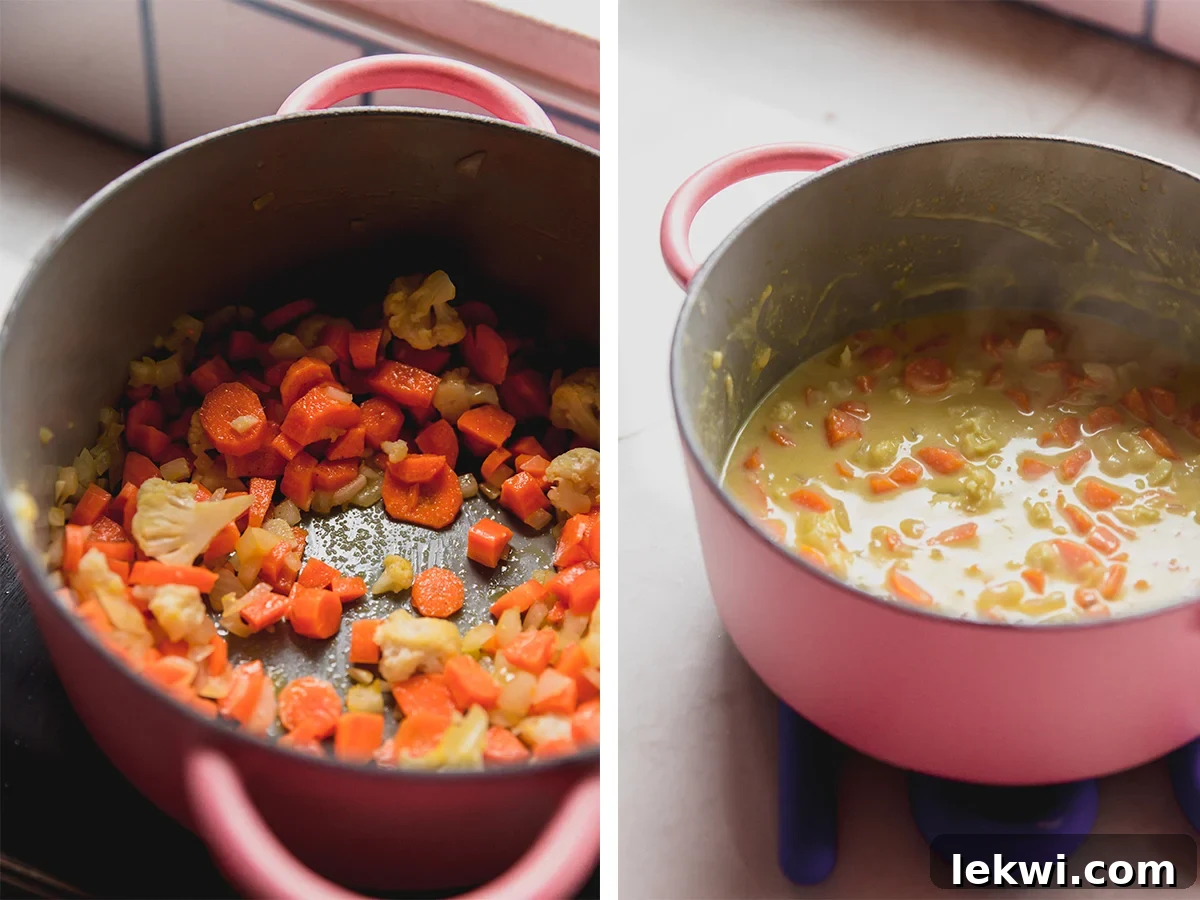 The pot with ingredients being added to cook.