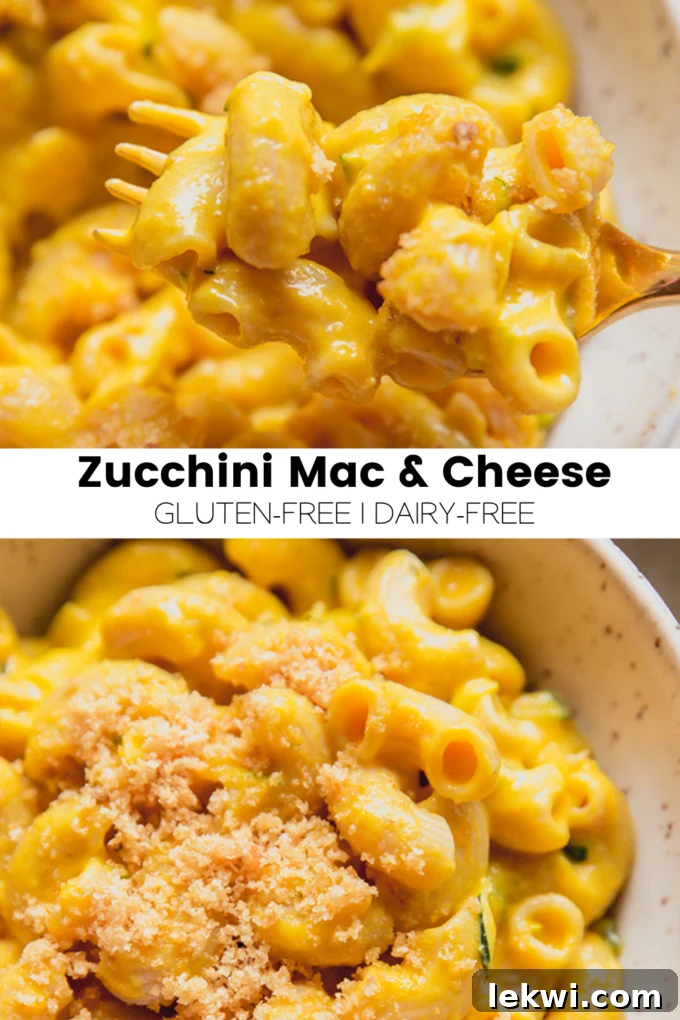 Collage with text "Zucchini Mac & Cheese Gluten-Free | Dairy-Free."