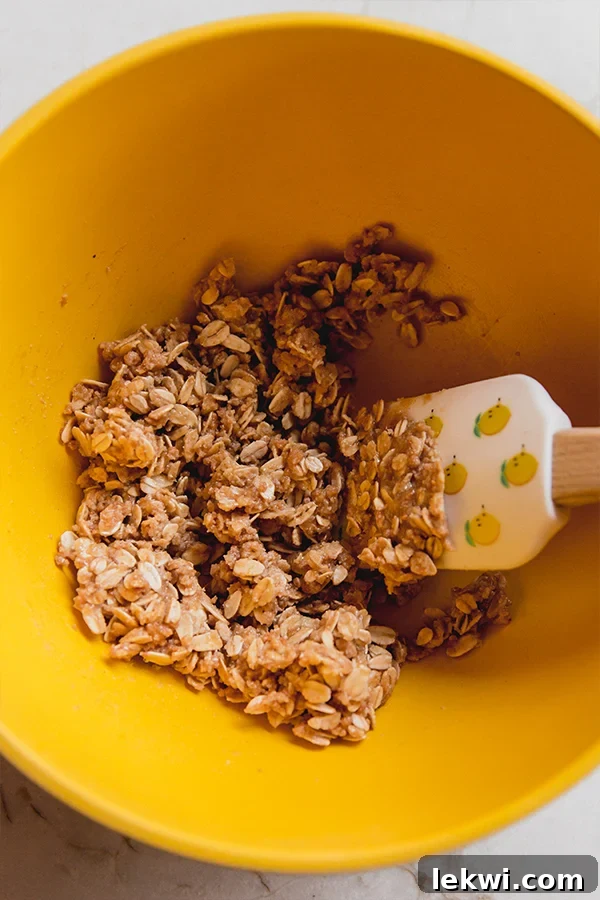 A bowl filled with the crumbly, ready-to-use crisp topping mixture.