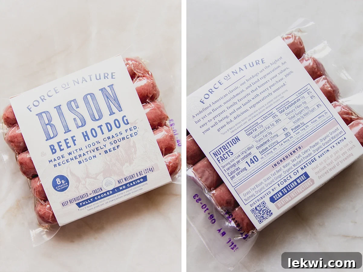 A pack of Force of Nature Hot Dogs sitting on a counter, ready to be prepared for the hot dog and veggie hash.