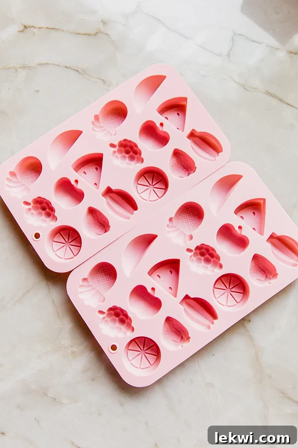 The molds to make the homemade fruit snacks.