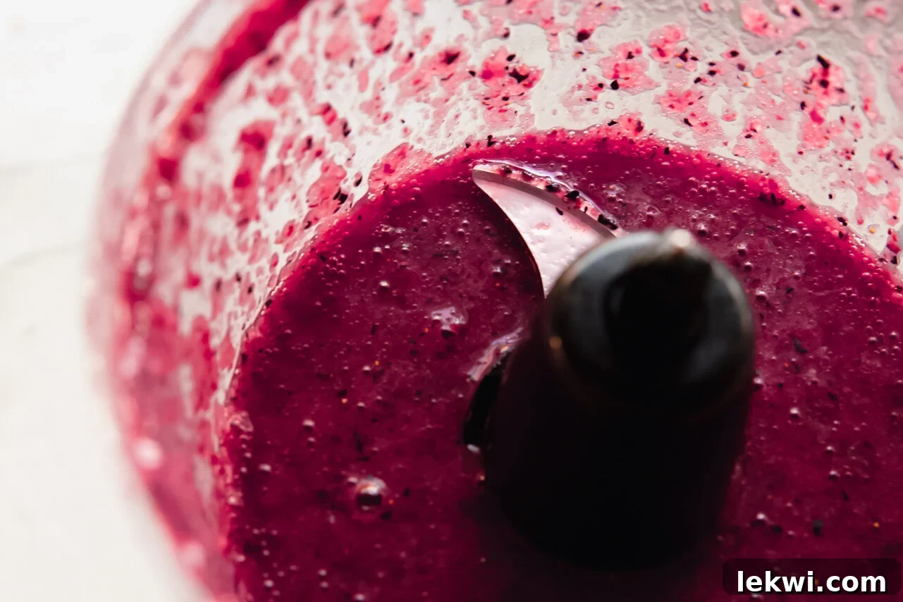 Fruit puree blended to a smooth consistency in a food processor.