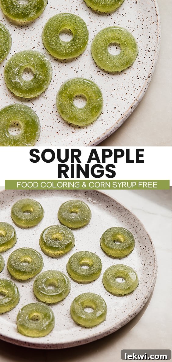 Collage with text "Sour Apple Rings Food Coloring & Corn Syrup Free."