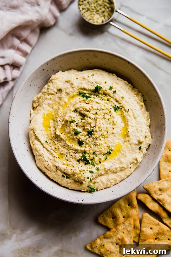 Hemp heart hummus in a bowl.