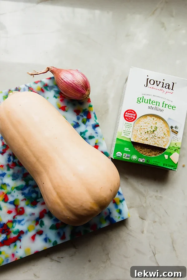 The ingredients for butternut squash stelline lying on the counter.