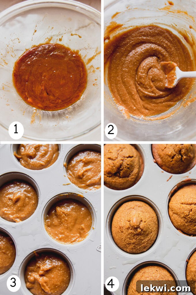 Step by step photos of making pumpkin spice cupcakes.