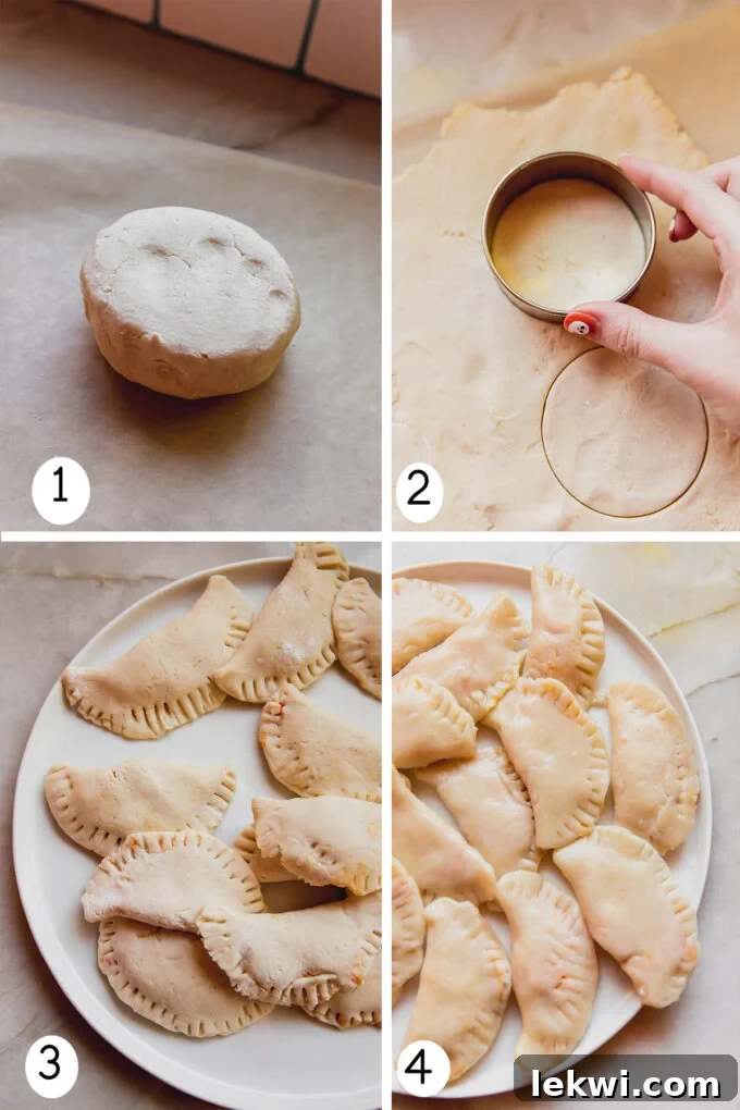 Step by step photos of making the dough and then forming and cooking the pumpkin ricotta pierogies.