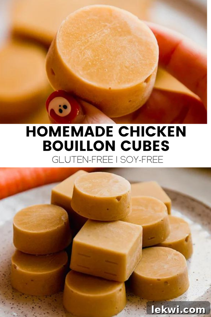 Collage with text "Homemade Chicken Bouillon Cubes Gluten-Free | Soy-Free."