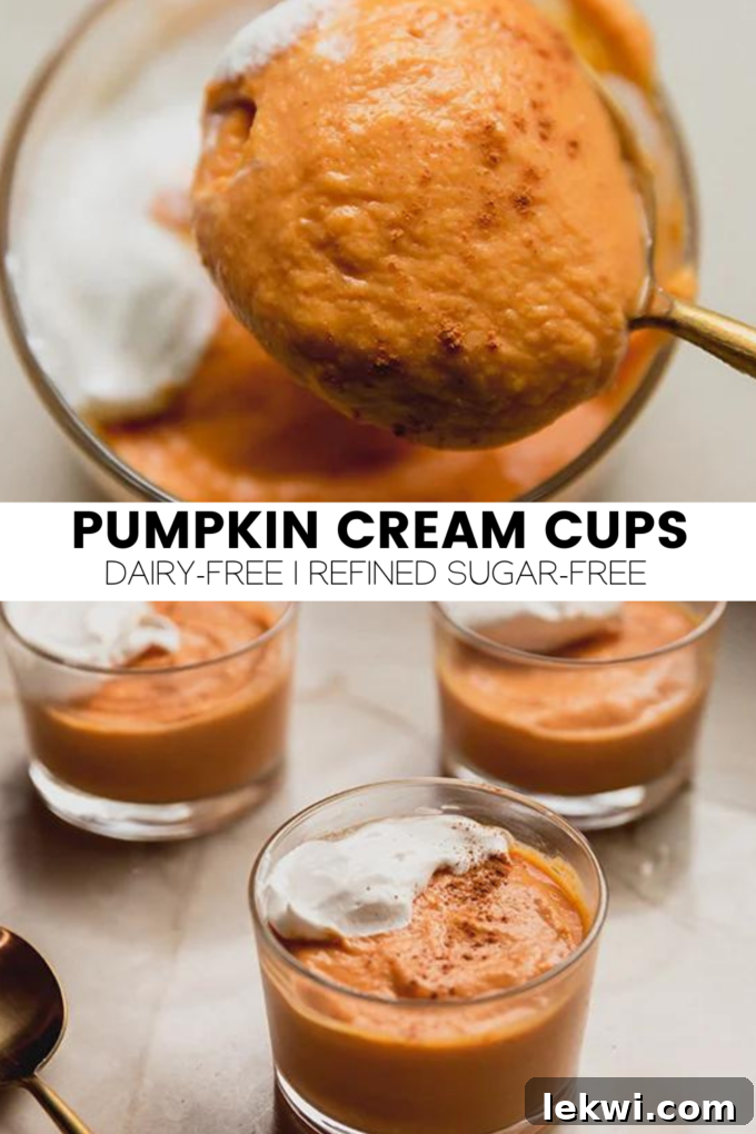 Collage with text "Pumpkin Cream Cups Dairy-Free | Refined Sugar-Free."