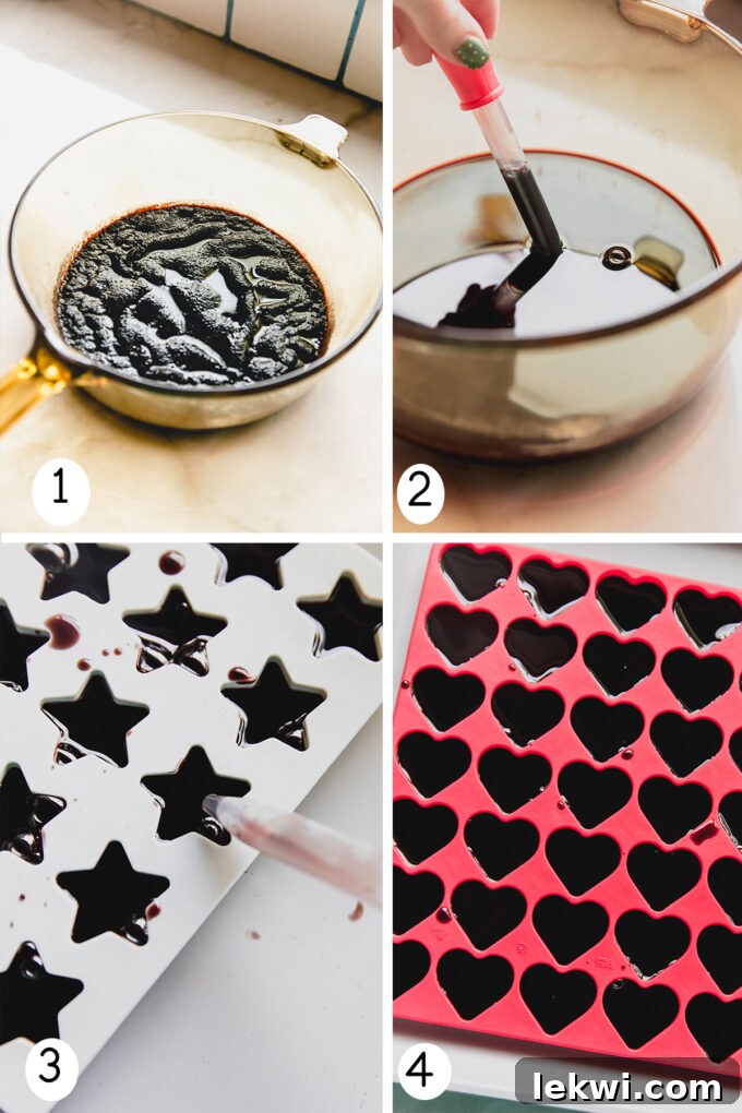 Step by step photos of making the elderberry syrup gummies.