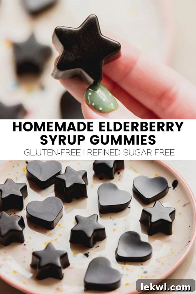 Collage with text "Homemade Elderberry Syrup Gummies Gluten-Free | Refined Sugar Free."