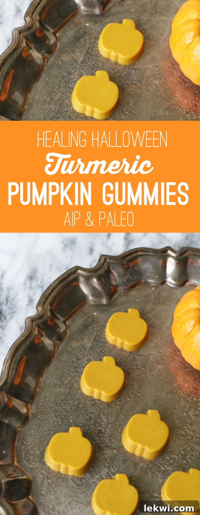 A festive spread of healthy pumpkin turmeric gummies in various shapes, perfect for a guilt-free Halloween celebration.