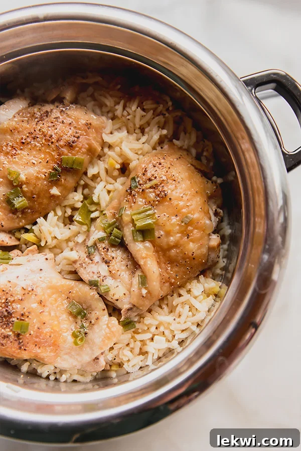 Chicken and rice in a rice cooker.