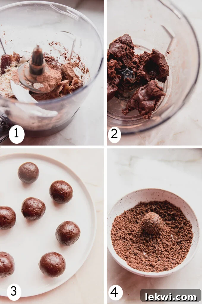 Step by step photos of making thin mint truffles.