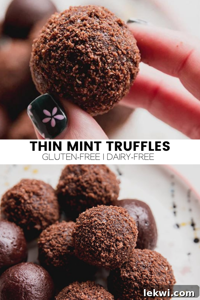 Collage with text "Thin Mint Truffles Gluten-Free | Dairy-Free."