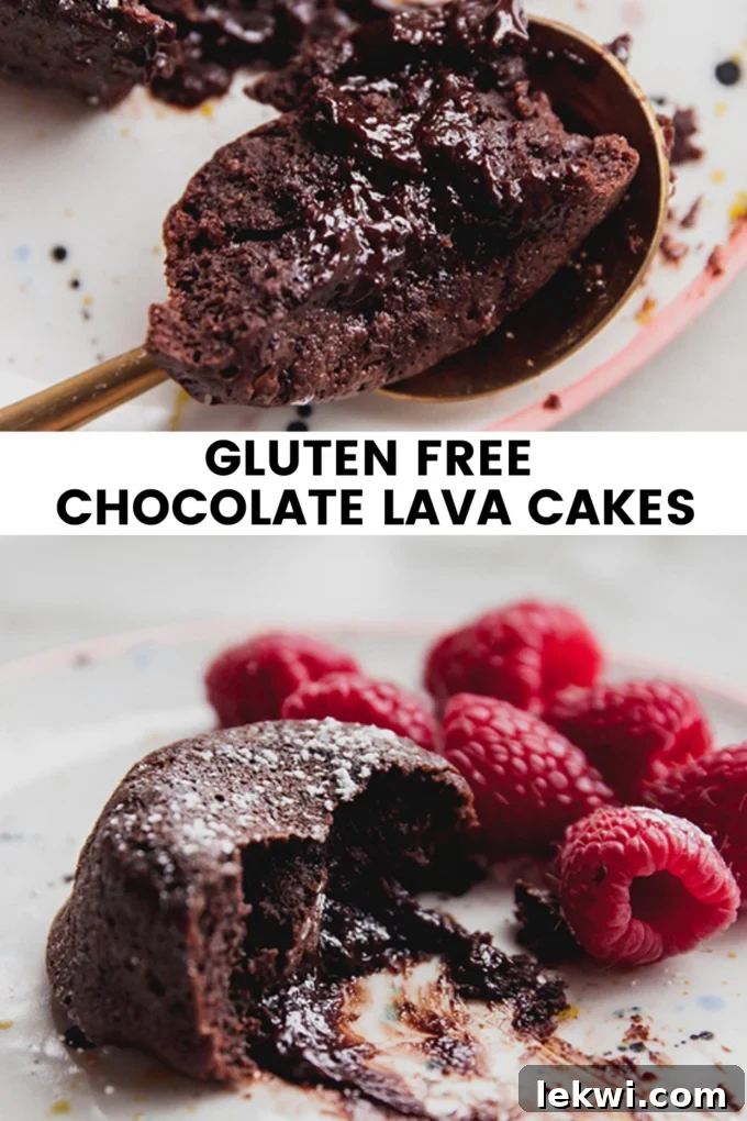 Collage with text \"Gluten Free Chocolate Lava Cakes.\"