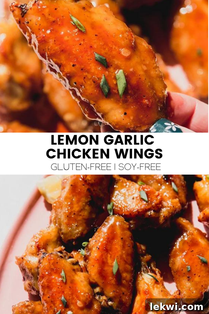 Collage with text "Lemon Garlic Chicken Wings Gluten-Free | Soy-Free."