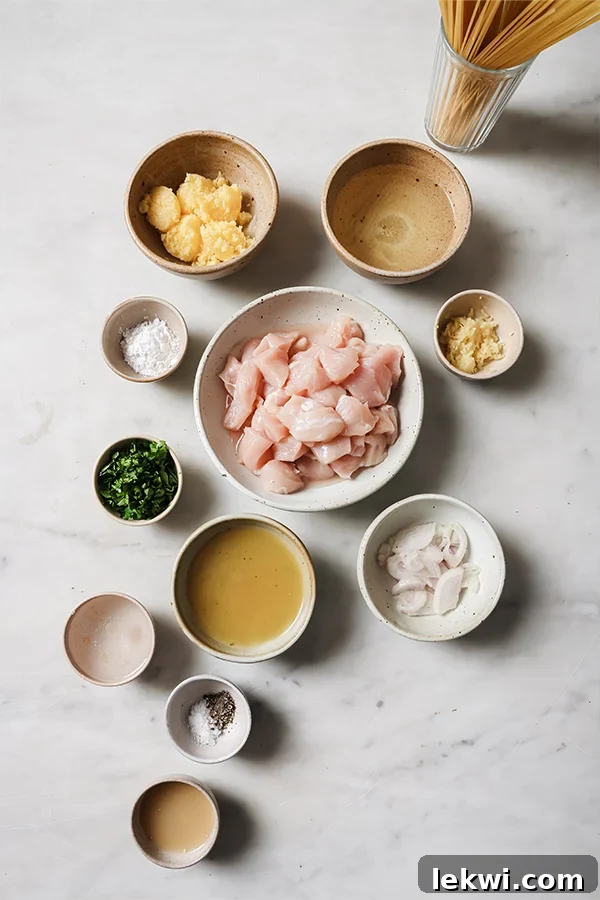 Bowls of ingredients including lemon juice, fresh parsley, and garlic.